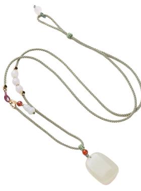 天然晴水和田玉项链女无事牌编织宝葫芦锁骨链设计感毛衣链