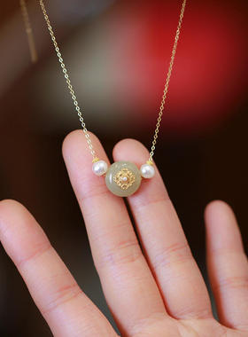 春日序曲新品套装 和田玉手链925银镀金镶嵌珍珠和田玉平安扣手饰