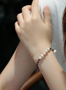 天然4MM紫牙乌石榴石淡水珍珠手链 轻奢小众设计水晶手串气质手饰
