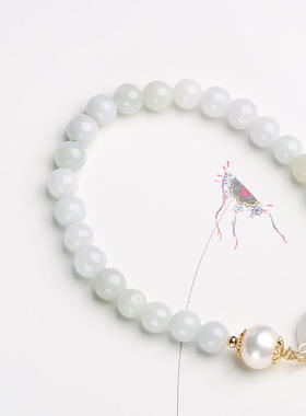 天然翡翠平安扣珍珠手链翡翠玉石手串淡水珍珠手饰送女友闺蜜礼物