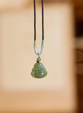 新中式和田玉弥勒佛项链女大肚笑佛吊坠玉佩湖水绿玉石笑佛项链