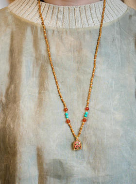 藏式扎基拉姆生肖本命佛项链唐卡嘎乌盒新中式橄榄核竹节吊坠