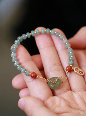 天然翡翠算盘珠福运手链女 和田玉平安扣搭南红玛瑙配饰 厂家直供