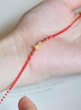 马年红绳手链女S925银金刚杵马上有钱无相佛新中式红琉璃手串