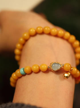 天然7MM双层蜜蜡手链女S925银葫芦福禄好运多圈手串个性饰品