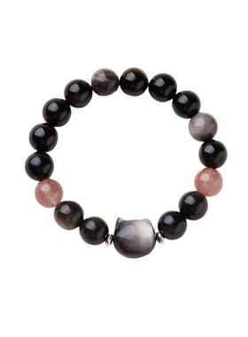 天银曜石草莓晶情侣手串新中式萌猫头手串送女友闺蜜生日礼物