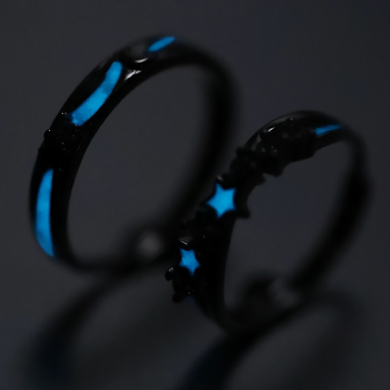 S925 silver underwater starry sky luminous couple ring