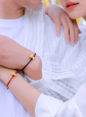 S999足银镀金线条小狗手链