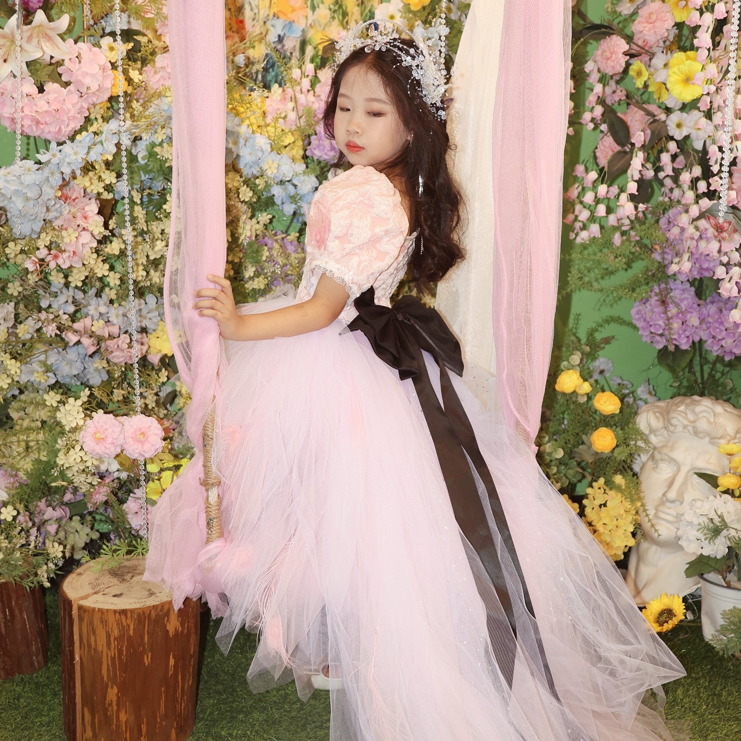 儿童礼服女童孔雀翎粉色公主裙生日宴会礼服主持人走秀钢琴演出服,淘宝优惠券,粉丝福利购,淘宝优惠卷