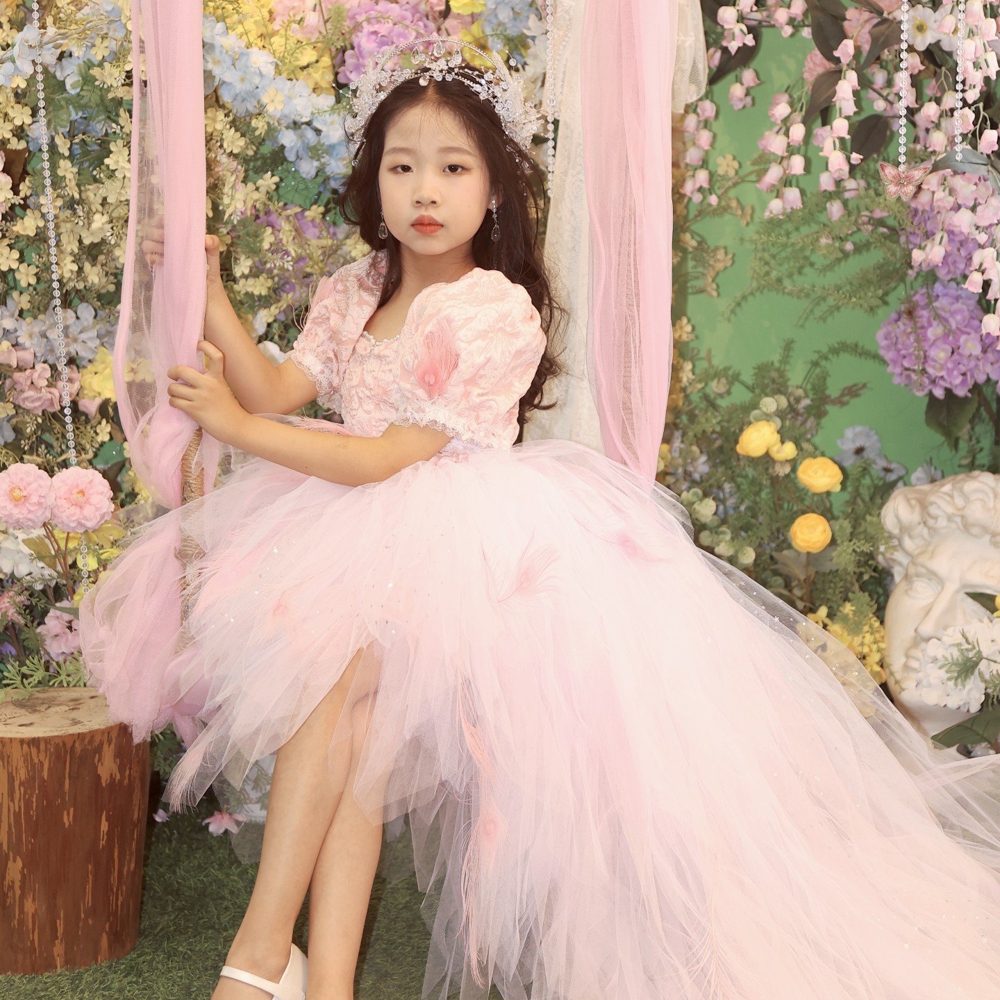 儿童礼服女童孔雀翎粉色公主裙生日宴会礼服主持人走秀钢琴演出服,淘宝优惠券,粉丝福利购,淘宝优惠卷