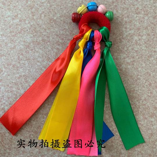 元旦儿童舞蹈表演彩色响铃幼儿学生手腕铃铛花运动会道具皮筋手环