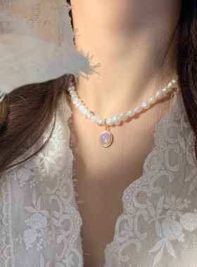 高级感轻奢小众猫眼石珍珠项链