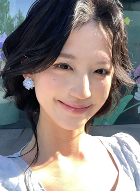 无耳洞「蓝珠冰花」浅蓝色小清新串珠耳钉春夏显白无痛蚊香盘耳夹
