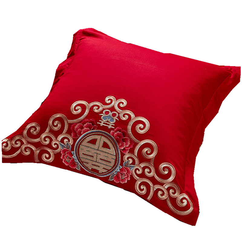 婚庆大红色纯棉靠垫枕套刺绣抱枕一对60*60CM含芯全棉结婚腰靠芯,淘宝优惠券,粉丝福利购,淘宝优惠卷
