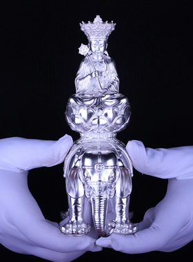 纯银万年寺普贤菩萨家居摆件供奉