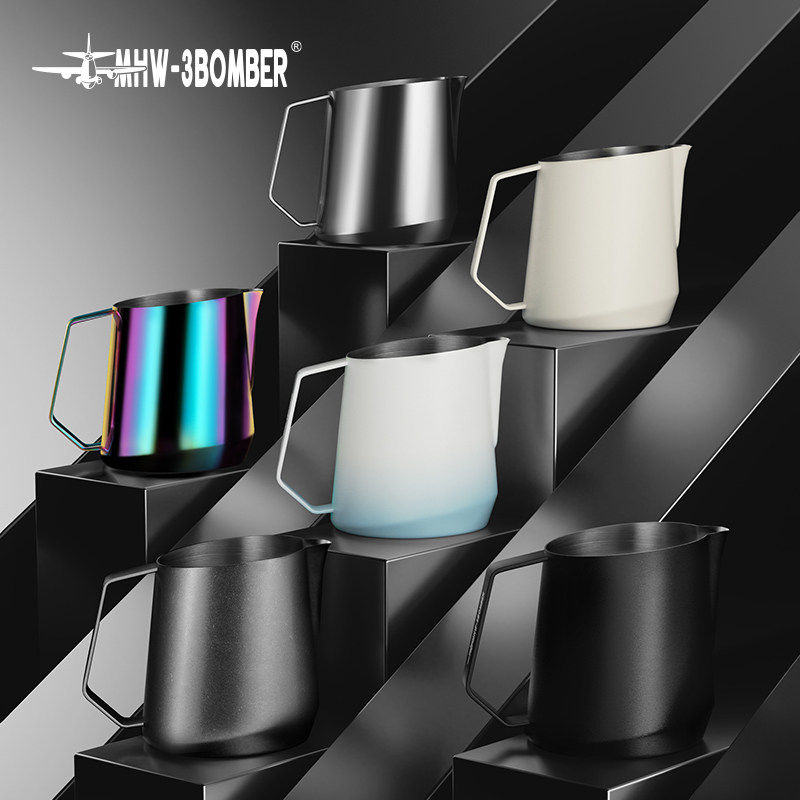 MHW轰炸机GT拉花缸意式咖啡拉花杯304不锈钢打奶泡杯斜口压纹奶缸,淘宝优惠券,粉丝福利购,淘宝优惠卷