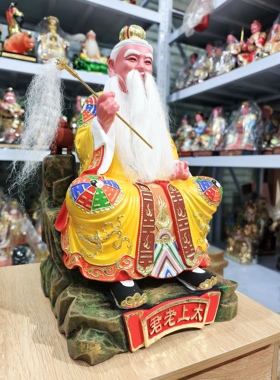 16寸太上老君神像道德天尊香樟木雕手工精品真金家居供奉摆件现货