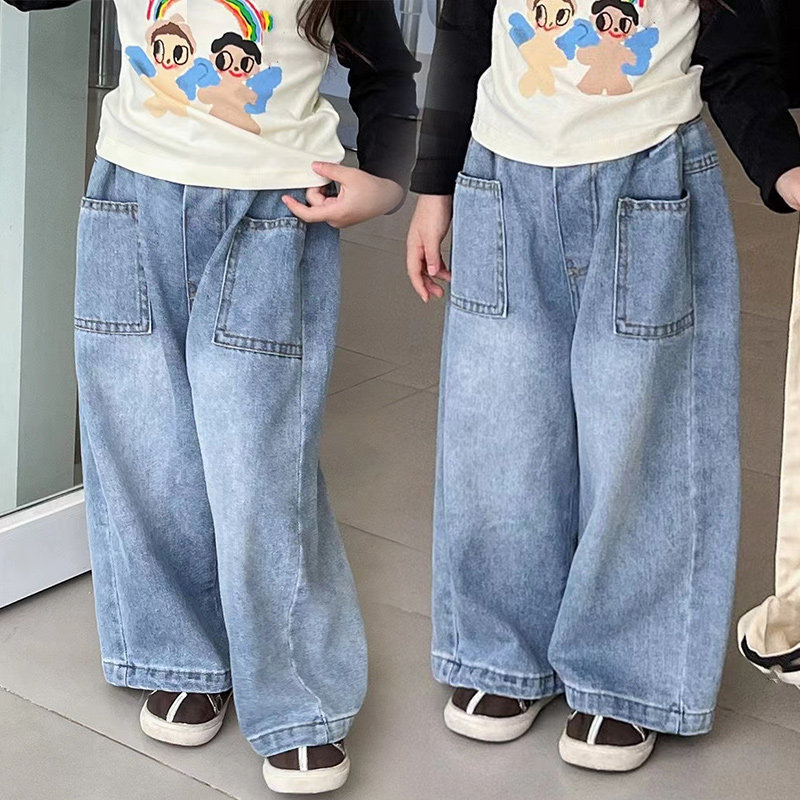 女童阔腿裤子牛仔裤2025春季新款宝宝韩版直筒裤儿童裤子洋气宽松,淘宝优惠券,粉丝福利购,淘宝优惠卷