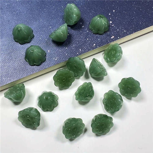 捷克玻璃通孔仿玉莲蓬莲子青玉手工diy簪娘古风头饰品吊坠配件 - 图1