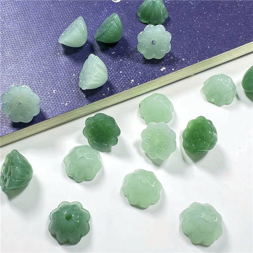 捷克玻璃通孔仿玉莲蓬莲子青玉手工diy簪娘古风头饰品吊坠配件 - 图0