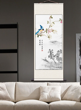 新中式玉兰花定制壁画客厅电视