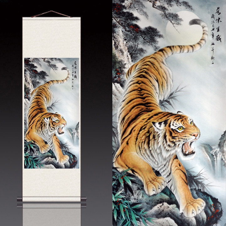 国画老虎画装饰无框下山虎卷轴画风水画客厅玄关竖幅挂画虎虎生威,淘宝优惠券,粉丝福利购,淘宝优惠卷