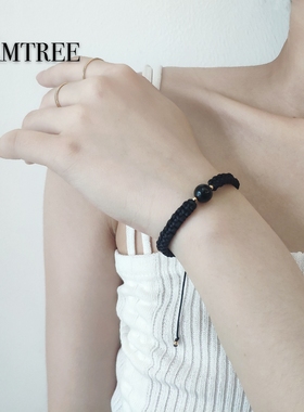 一枝三树黑曜石水晶女成品编绳