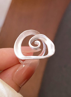 《星空深处》s925纯银甜酷不规则旋涡镂空戒指小众开口食指指环