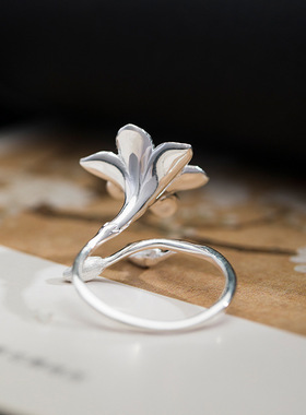 《凌霄花》新中式s925纯银小众设计花卉简约活口可调节女戒指