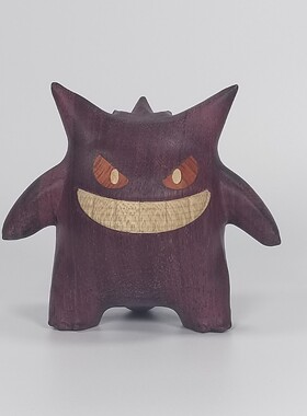 黄杨木雕刻皮卡丘紫苏木雕刻耿鬼小章鱼手办玩偶家居办公车载