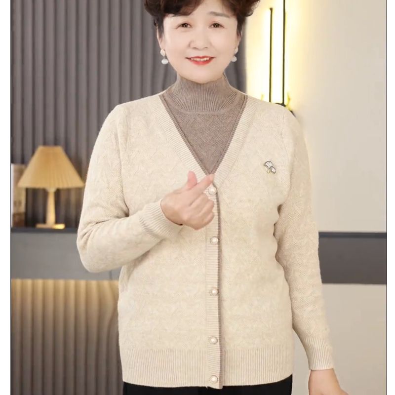 中年妈妈装加绒加厚毛衣中老年女装针织打底衫奶奶秋冬假两件上衣