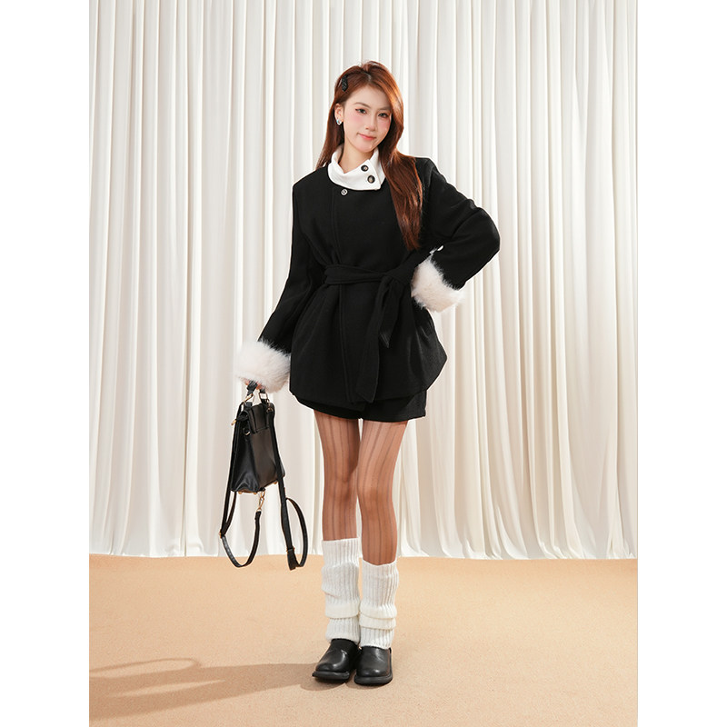 矜贵大小姐 黑色夹棉毛呢西装套装女冬季百搭韩系外套短裤两件套,淘宝优惠券,粉丝福利购,淘宝优惠卷