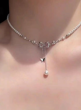 「蓝沁星河」法式爆闪墨蓝色水滴锆石项链精致高颜值千金感锁骨链