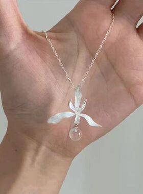 清冷感兰花白水吊坠项链女新中式温婉大气锁骨链配饰小众设计款