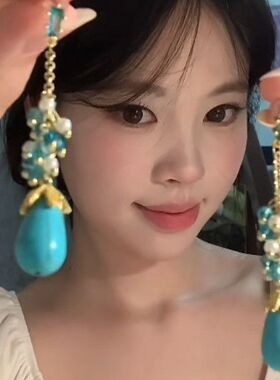 清冷风绿色长款耳钉飘逸灵动超仙耳夹轻奢小众设计高级感耳坠