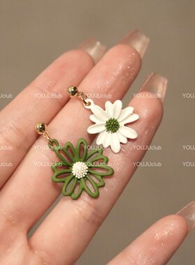 雏菊少女~夏日黄色白色花朵清新可爱耳环无耳洞蚊香盘耳夹女