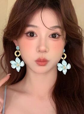 冰玉白茶~醋酸花朵耳钉女2025新款爆款高级感小众设计感耳环耳饰
