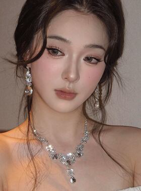 闪耀千金~超闪银色水滴流苏项链高级感气质晚宴夸张新娘礼服配饰