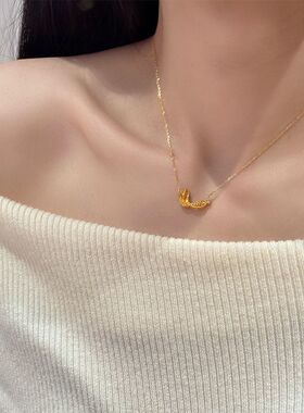 金色爆闪花丝点钻幸运锦鲤项链女新中式高级感轻奢小金鱼锁骨链