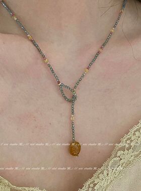 彩色复古串珠项链女新中式锁骨链小众设计感毛衣链秋冬新品