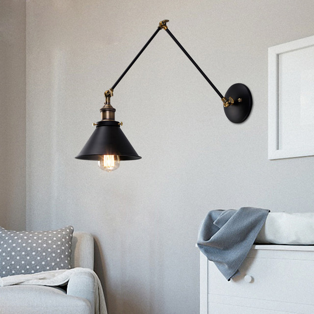 Loft retro industrial style aisle staircase corridor retractable folding creative restaurant bar decorative long arm wall lamp