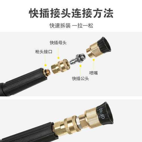 高压洗车水枪喷头活接快插1/4泡沫壶转换接头清洗机水管快接配件 - 图2