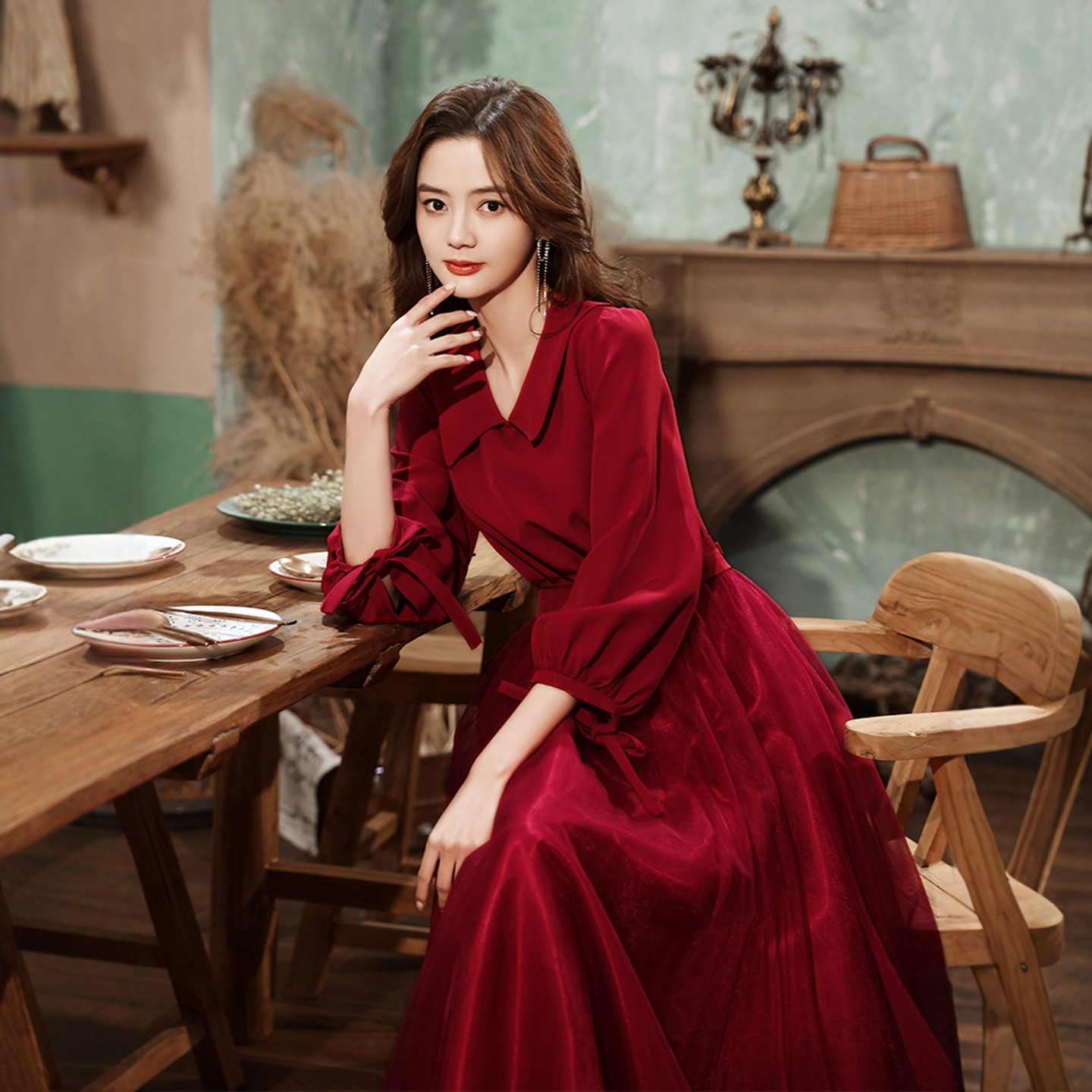 海棠记敬酒服瘦新娘胖mm纱裙高级感酒红色娃娃领订婚高腰礼服裙女,淘宝优惠券,粉丝福利购,淘宝优惠卷