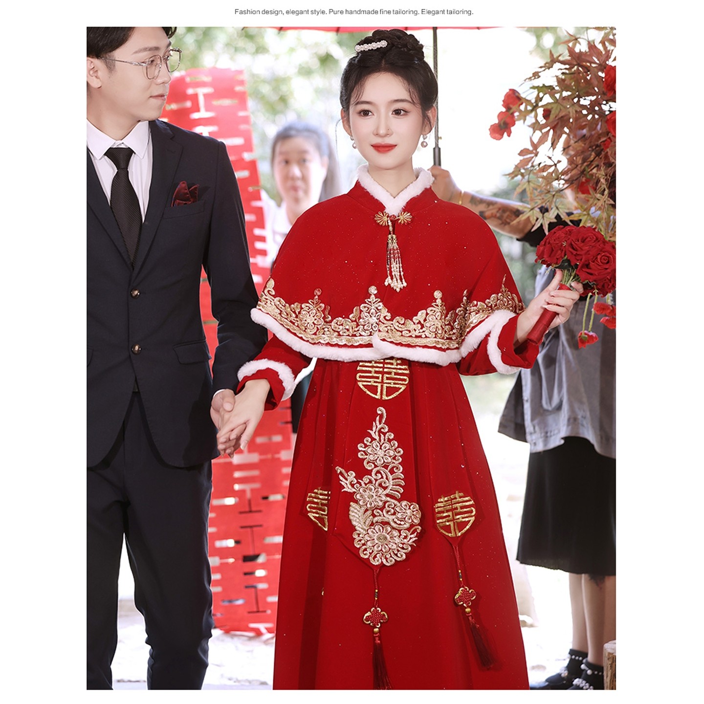 海棠记孕妇大码敬酒服冬新款披肩订婚连衣裙长袖加绒中国风晚礼服,淘宝优惠券,粉丝福利购,淘宝优惠卷