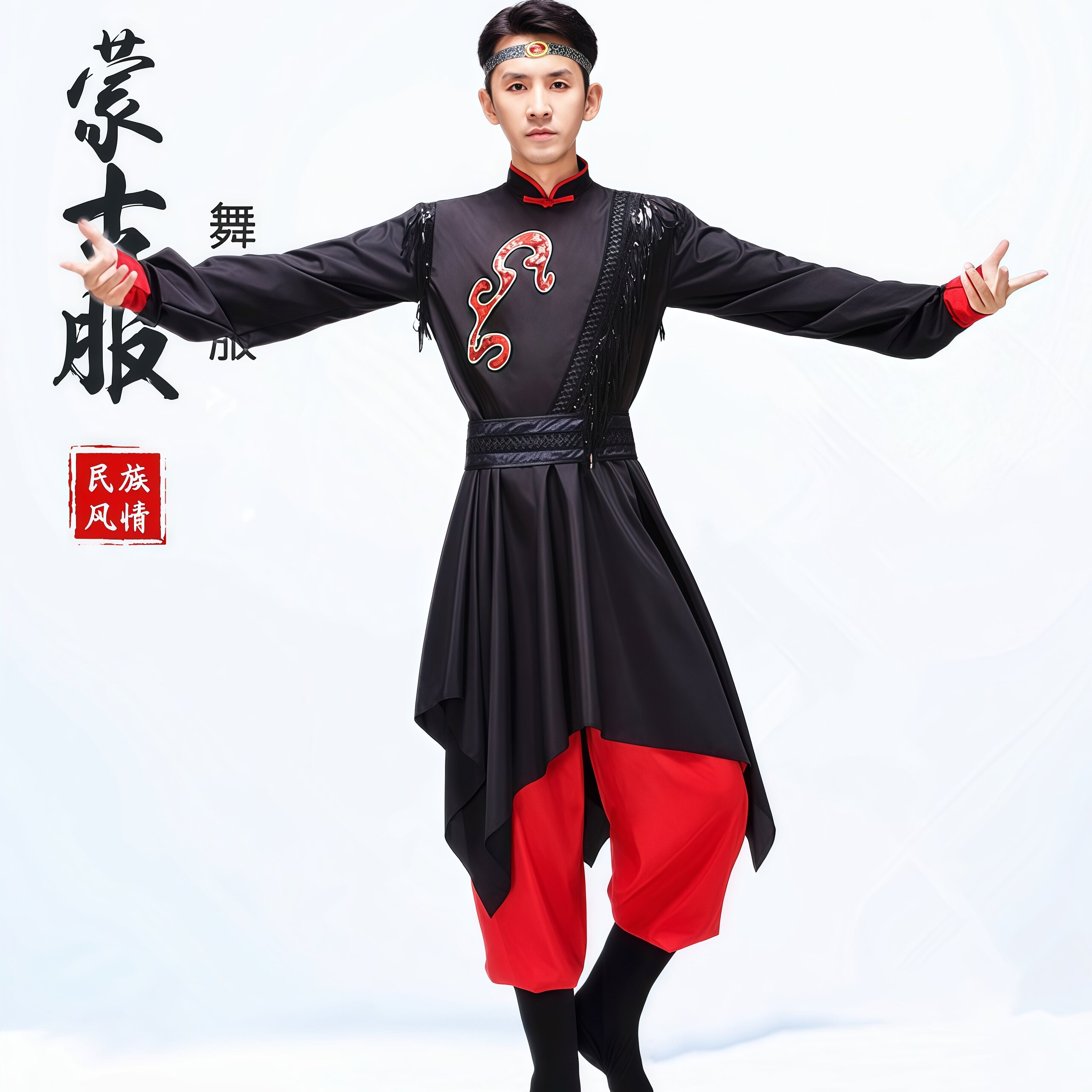 蒙古族服装男装现代舞艺考舞蹈练功服达斡尔表演服民族服装舞台服