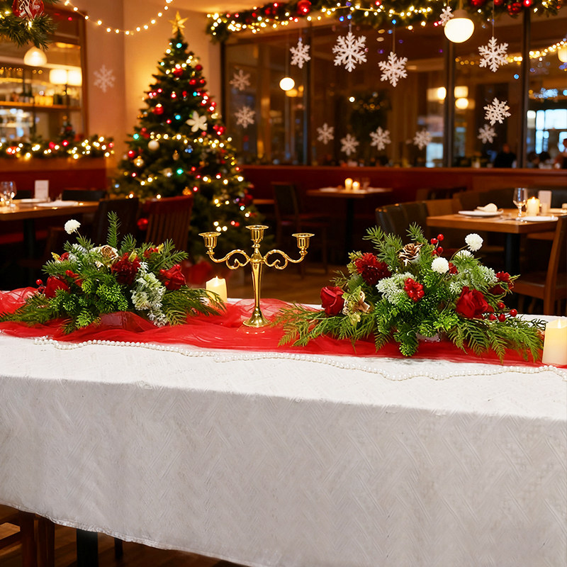 圣诞节装饰品商场橱窗场景公司年会桌面布置圣诞树家用摆件仿真花,淘宝优惠券,粉丝福利购,淘宝优惠卷