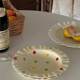 Ins style milky yellow color polka dot ceramic lace plate fruit pasta plate dormitory household underglaze colored tableware