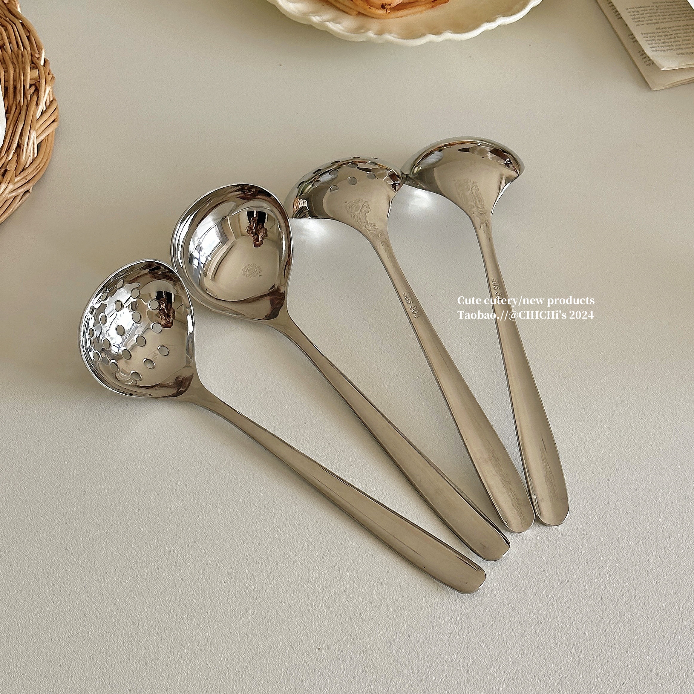 304不锈钢加厚加深实用家庭用汤勺漏勺火锅勺公勺粥勺拉面汤勺子 - 图0