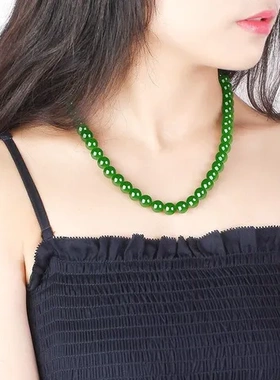 圆珠项链高档气质手链碧绿送妈妈简约礼物女士女款玉色菠菜绿手串
