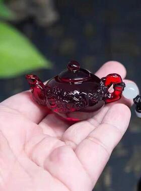 【抢正品】缅甸血泊茶壶茶宠琥珀色吊坠高级手把件把把胡